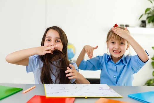 Learning from home, Home school kid concept. Little children study online learning from home with laptop. Quarantine and Social distancing concept. photo