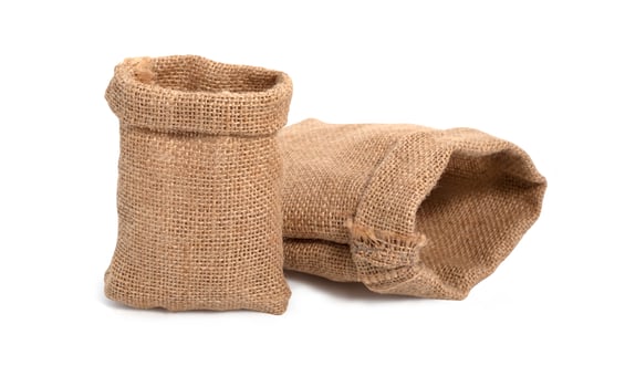 Two small brown empty sack bag, small isolated on white background photo