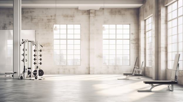 Modern fitness hall interior with equipment. Fitness concept. 3D Rendering photo