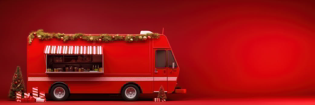 AI generated Minimalist Christmas food truck isolated on a white background photo