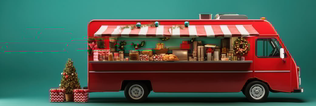 AI generated Minimalist Christmas food truck isolated on a white background photo