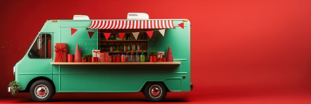 AI generated Minimalist Christmas food truck isolated on a white background photo