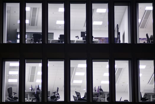 Modern office building at night. Night lights, city office building downtown, cityscape view photo