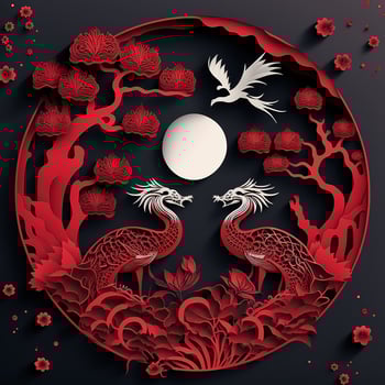 AI generated paper art of two birds in the chinese new year photo