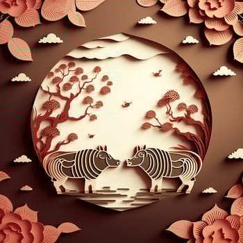 AI generated paper art of two zoos in the forest photo