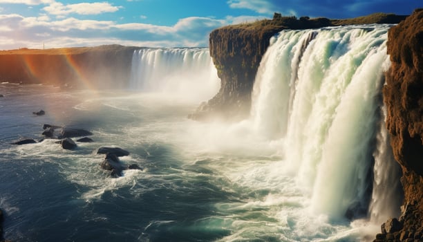 AI generated Majestic mountain range, flowing water, tranquil scene, nature beauty generated by AI photo
