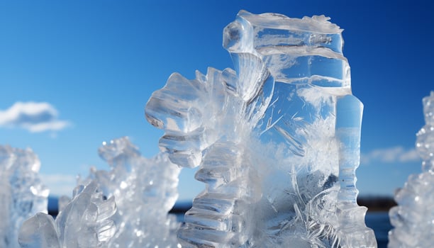 AI generated Freshness of winter reflected in transparent ice crystal patterns generated by AI photo