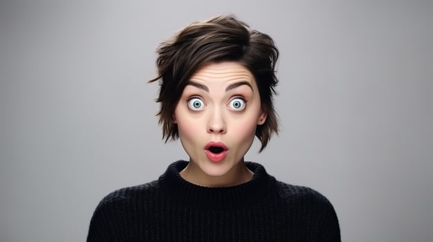 AI generated Surprised Woman with Big Eyes Isolated on the Minimalist Background photo