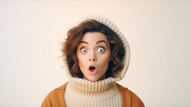 AI generated Surprised Woman with Big Eyes Isolated on the Minimalist Background photo