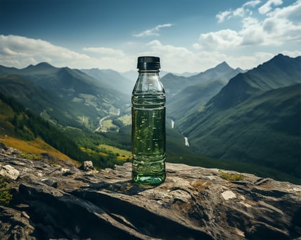 AI generated water bottle standing prominently in the foreground photo