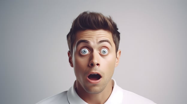 AI generated Surprised Man with Big Eyes Isolated on the Minimalist Background photo