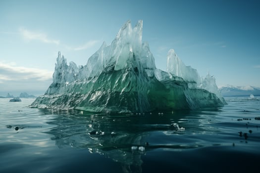 AI generated iceberg made of pure green ice on the surface of the water photo