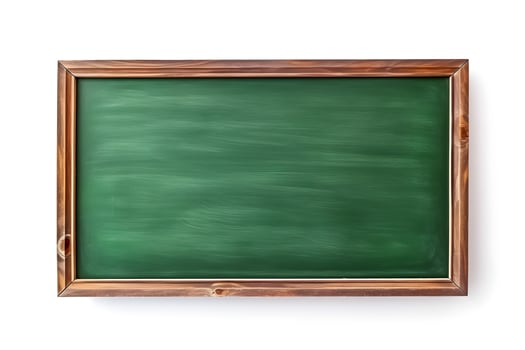 AI generated blank green chalkboard on a white background, education and commercial concept, text space. photo