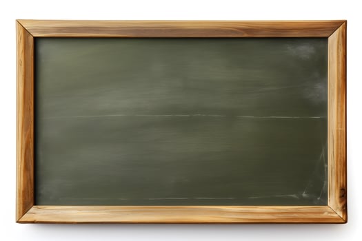 AI generated blank green chalkboard on a white background, education and commercial concept, text space. photo