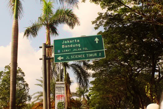 Bekasi, Indonesia, 2023 - Road direction signs were installed in industrial areas in Cikarang. Cikarang is an area included in Bekasi City, Indonesia. photo