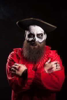 Actor with blood on his hands wearing a spooky pirate outfit. photo
