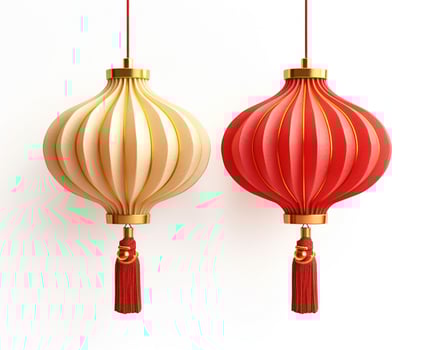 AI generated Red and gold chinese lanterns isolated on black background. Asian new year red lamps festival AI generative photo