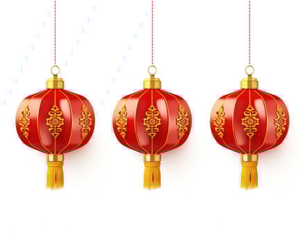 AI generated Red and gold chinese lanterns isolated on black background. Asian new year red lamps festival AI generative photo