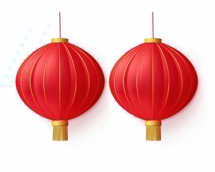 AI generated Red and gold chinese lanterns isolated on black background. Asian new year red lamps festival AI generative AI generative photo