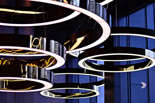 Abstract interior fragment. Stylized illumination with modern LED lamps. photo