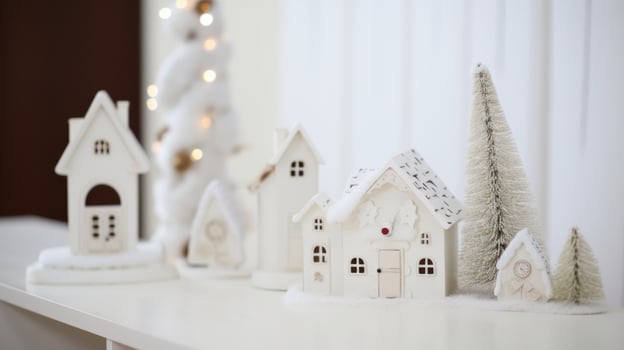 AI Generated A group of small white houses sitting on top of a table, AI photo