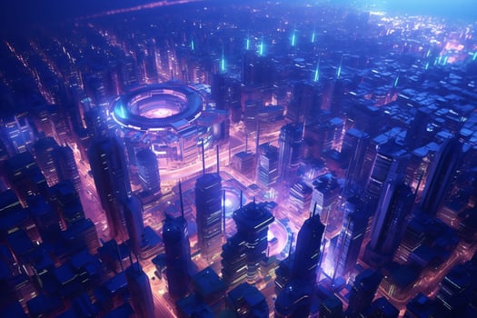 AI generated Futuristic Cyber City Background photo