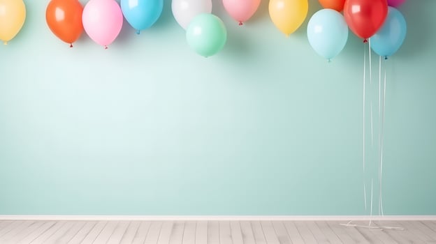 AI generated Colorful balloons decoration for birthday celebrations. photo
