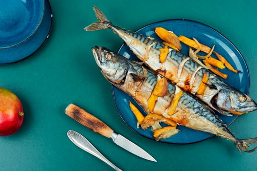 Baked mackerel with mango, dieting. photo