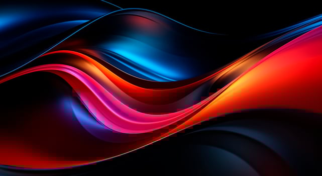 AI generated 3D abstract liquid metallic shapes glowing in ultraviolet spectrum with curvy neon lines on black background. Vivid holographic gradient. Futuristic energy concept photo