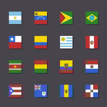 South America flag icon set square shape flat design vector illustration photo