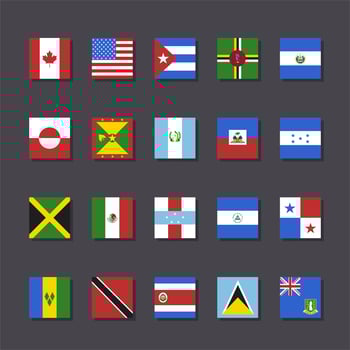 South America flag icon set square shape flat design vector illustration photo