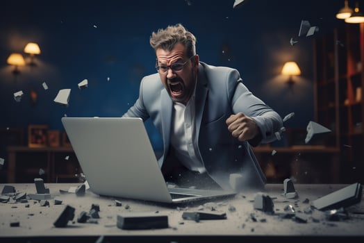 AI generated A angry businessman Throw a broken computer on the floor photo