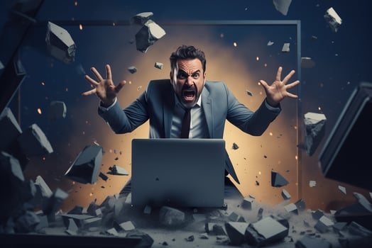 AI generated A angry businessman Throw a broken computer on the floor photo