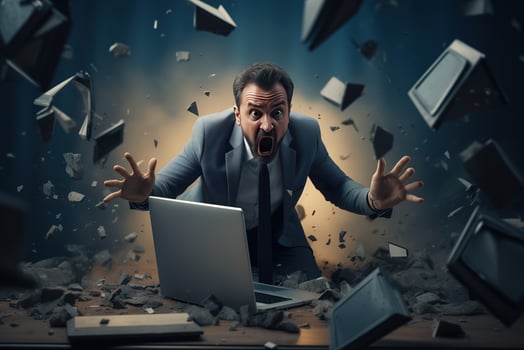 AI generated A angry businessman Throw a broken computer on the floor photo
