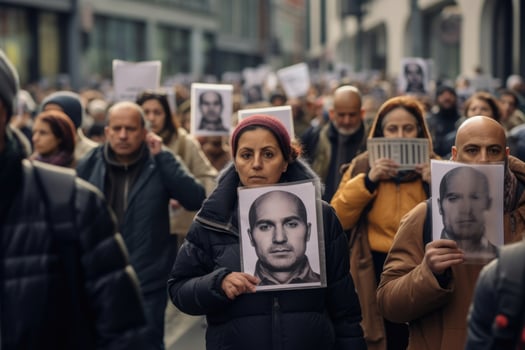 AI Generated Demonstration solidarity news police group rally freedom against protest people photo
