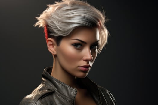 AI Generated Caucasian woman female white hair face young person blond head studio pretty beauty photo