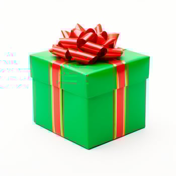 AI generated Gift box for Christmas. Realistic present in christmas colors decorated. photo