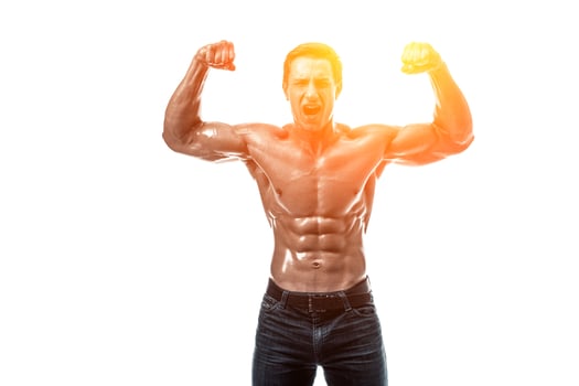 Muscular handsome young man with naked torso. Isolated on white photo