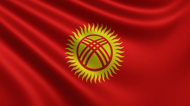 Render of the Kyrgyzstan flag flutters in the wind closeup, the national flag photo