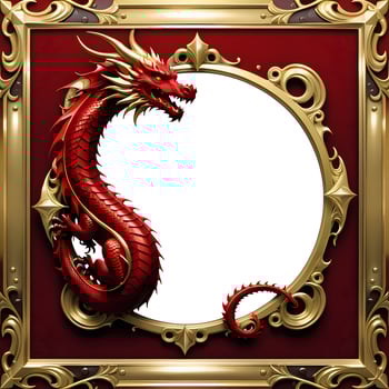 AI generated Red and Gold Dragon Border Frame Ai Illustration photo