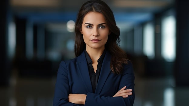 AI generated Confident businesswoman standing with arms crossed. Generative AI photo