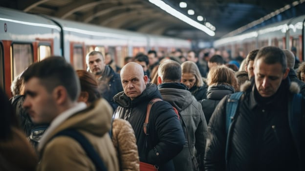 AI generated People waiting for a train at a subway station. Generative AI photo