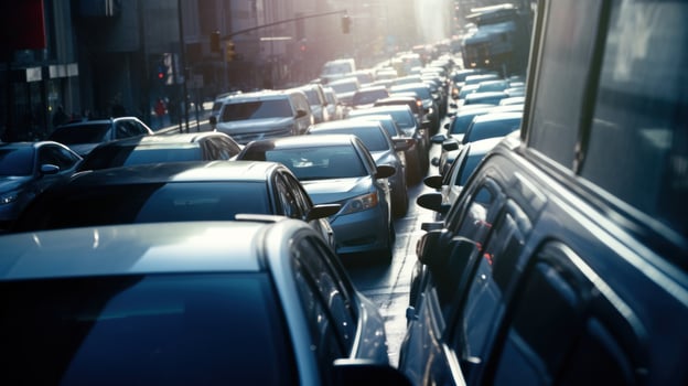 AI generated Busy city street with many cars driving. Generative AI photo