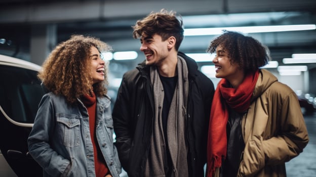 AI generated Three friends spending a happy moment together. Generative AI photo