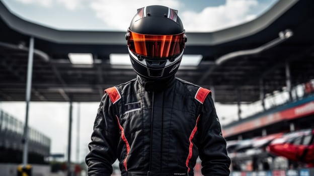 AI generated A pilot ready to race on the race track. Generative AI photo