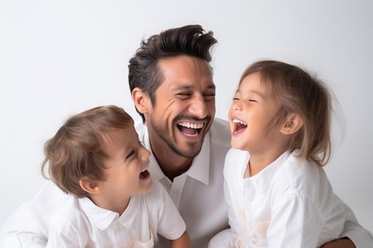 AI generated A father showing his love and joy to his kids photo