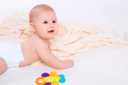 Cute baby girl on white background photo