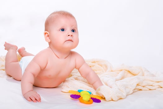 Cute baby girl on white background photo