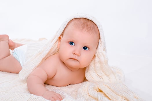 Cute baby girl on white background with isolation photo