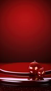 AI generated Crimson Velvet Christmas Background with a Minimalist Porcelain Podium Mockup photo